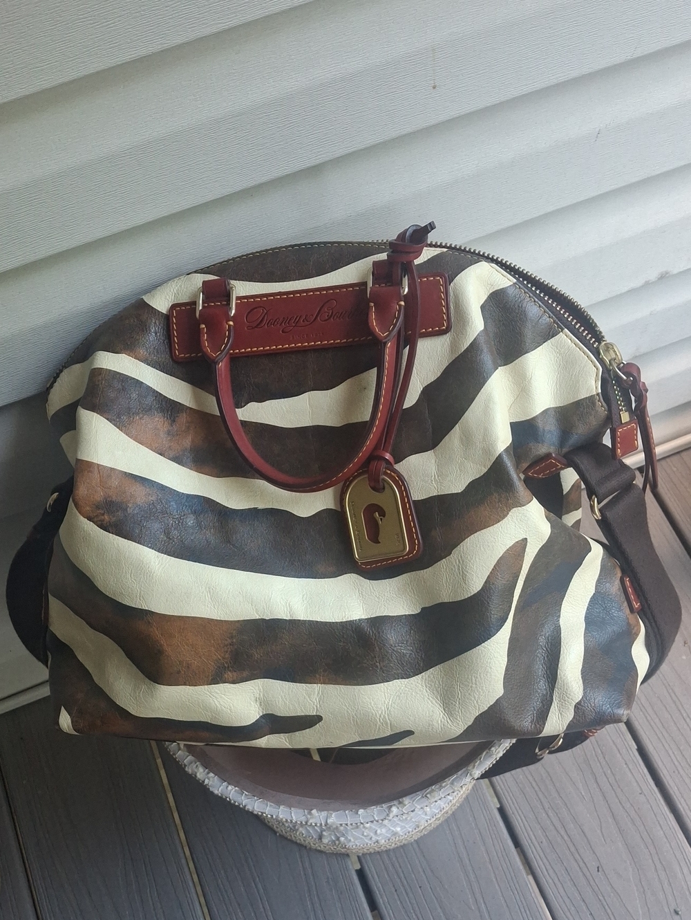 Dooney & Bourke Brown, Cream & Dark Brown Zebra-Print Satchel And Dust Bag